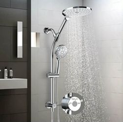 8834: New 7.5" Rotatable Dual Shower Head with Handheld Combo, Kids Friendly Low 3-Way Diverter, Adjustable Slide Bar for Whole Family Use, Enjoy High