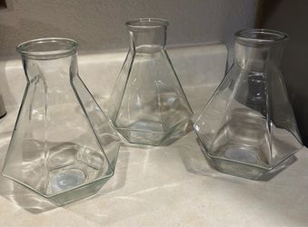 Set of 3 Clear Glass Geometric Vases