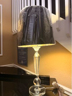 Lucite and Crystal and Hollywood Regency Stule Lamp with black and gold  Shade