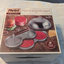 Double burger press with dome cover and tools