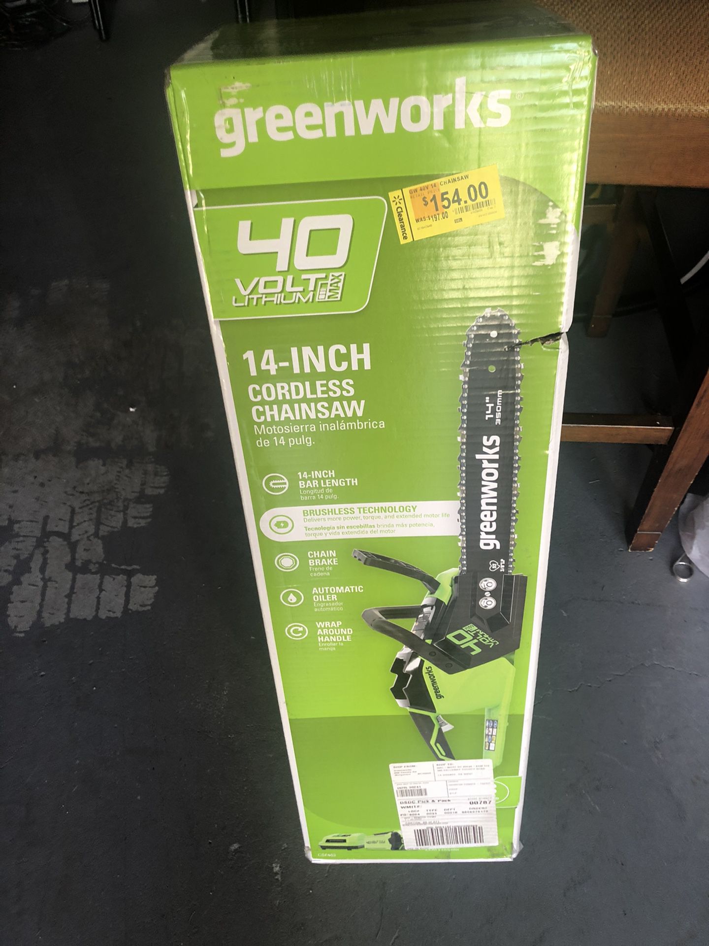 $100 Green works 14 inch Cordless Chainsaw New
