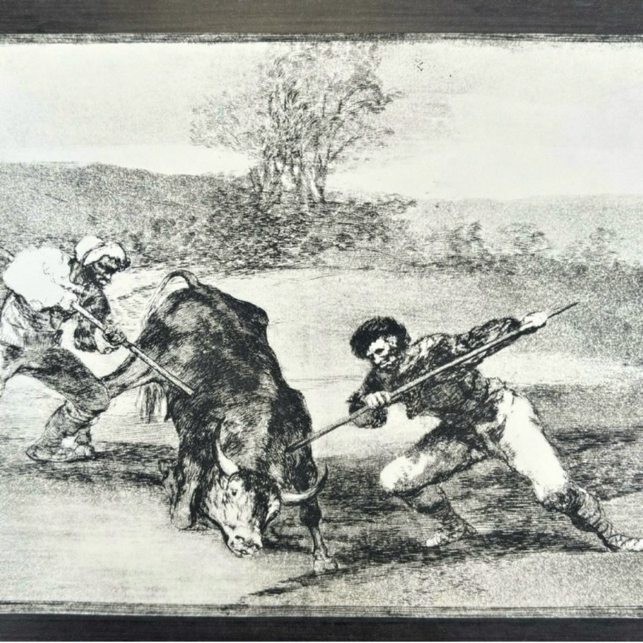 SPANIARDS HUNTED BULLS ON FOOT Original Antique Vintage Fine Art GOYA Print 60’s of Etching Spain Printed Collectible Ephemera