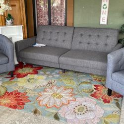Gorgeous Gray Futon Whit Two Arm Chairs 