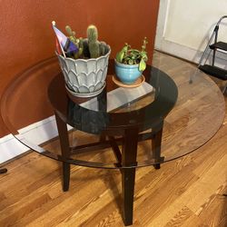 Oak Wood Round Glass Table