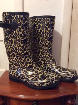 Leopard print rain boots