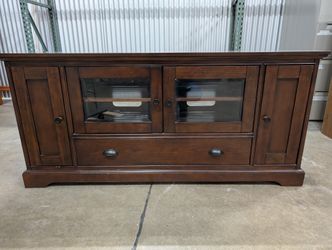 Rich Brown Bayside Furnishings Wood Media Console with Glass Doors