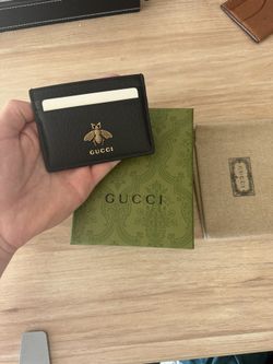 Gucci Animalier Black Leather Bee Card Case, Card Holder