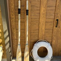 Vintage 6 Foot Wooden Oars With Locks, Nautical Ring