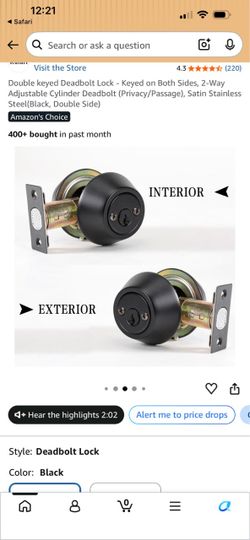 BRAND NEW- Black Rulart Double keyed Deadbolt Lock - Keyed on Both Sides, 2-Way Adjustable Cylinder
