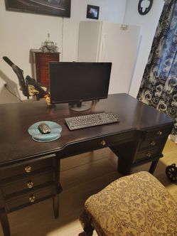 Dark Wood Writing Desk with Drawers
