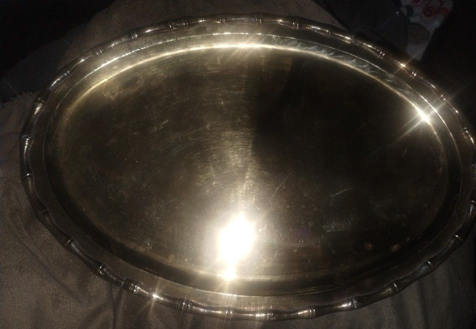 Chinoiserie Faux Bamboo Oval Brass Tray