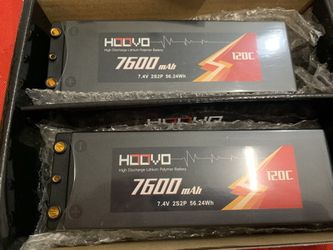 HOOVO 7600mAh 7.4V 120C 56.24Wh High Discharge Li Po Battery x2 for RC vehicles