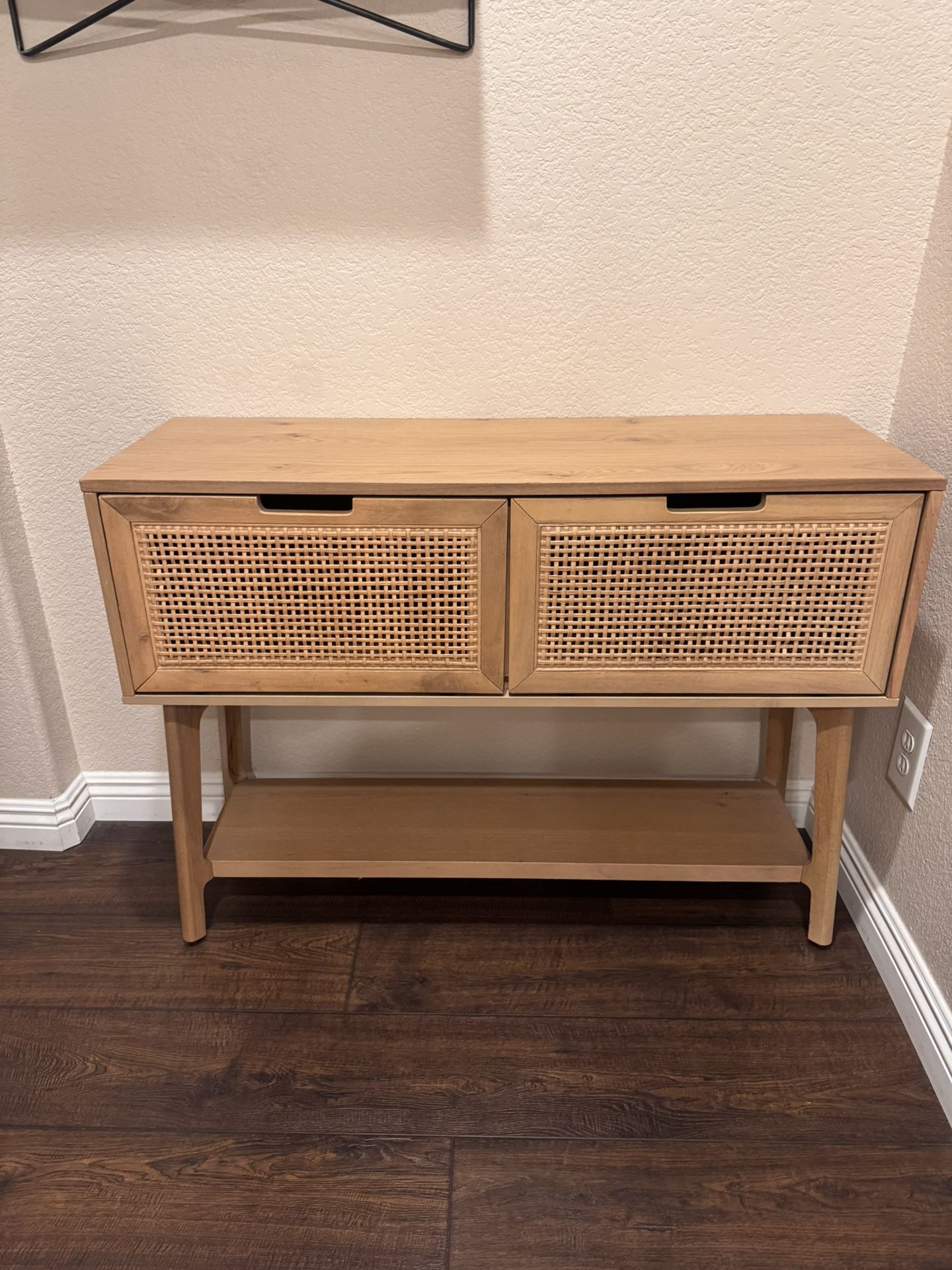 Wood And Cane Console Table