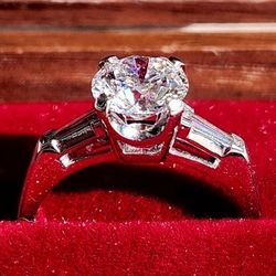 1.48CTW. Platinum Iridium Natural Baguette Diamond & IGI Lab Diamond Engagement Ring ◇ Size: 6.0