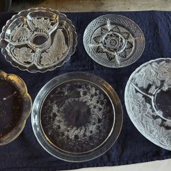 Vintage Crystal Plates, Sauce, And Creamer