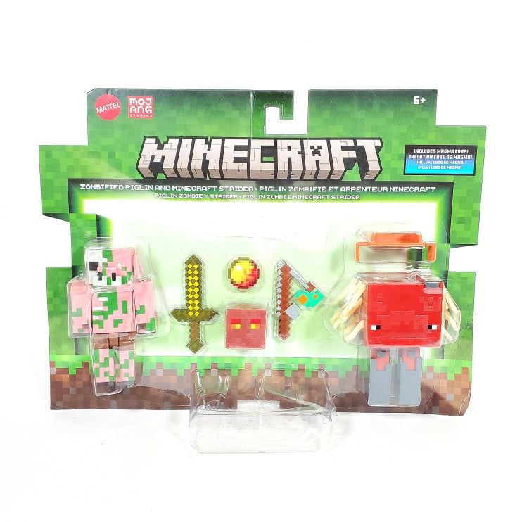 NEW 2025 Minecraft Figure 2-Pack: ZOMBIFIED PIGLIN AND STRIDER (w/ Magma Cube) 
