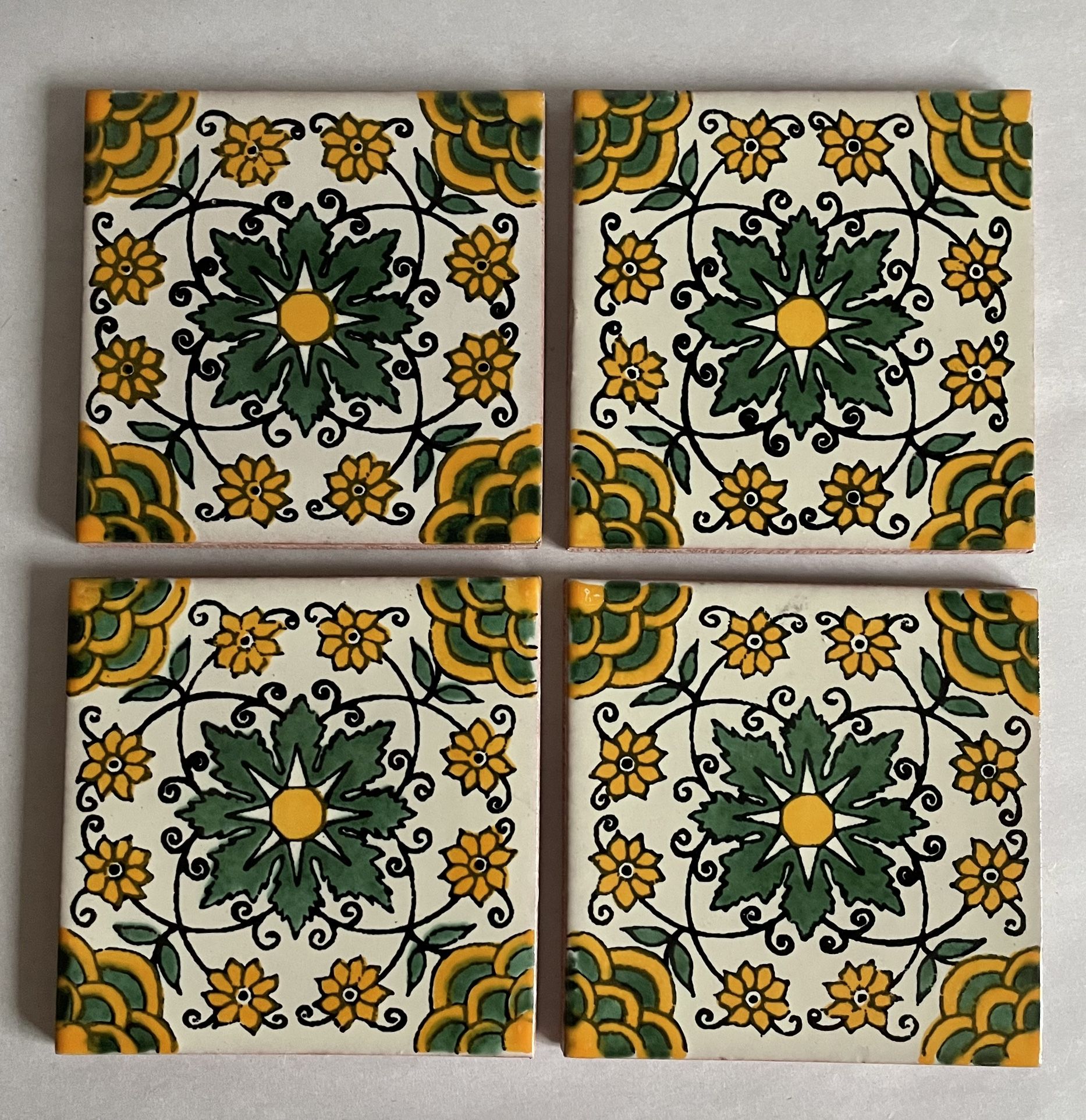 Set Of 4 4x4-Inch Authentic Talavera Ceramic Tiles