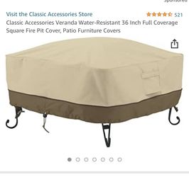 Classic Accessories Veranda Water-Resistant 36 Inch Full Coverage Square Fire Pit Cover, Patio Furniture Covers
