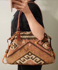*MUST GO** Unisex Vintage Boho Turkish Kilim & Leather Large Overnight Bag