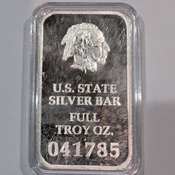 U.S. State Silver Bar Full Troy OZ. Native American 