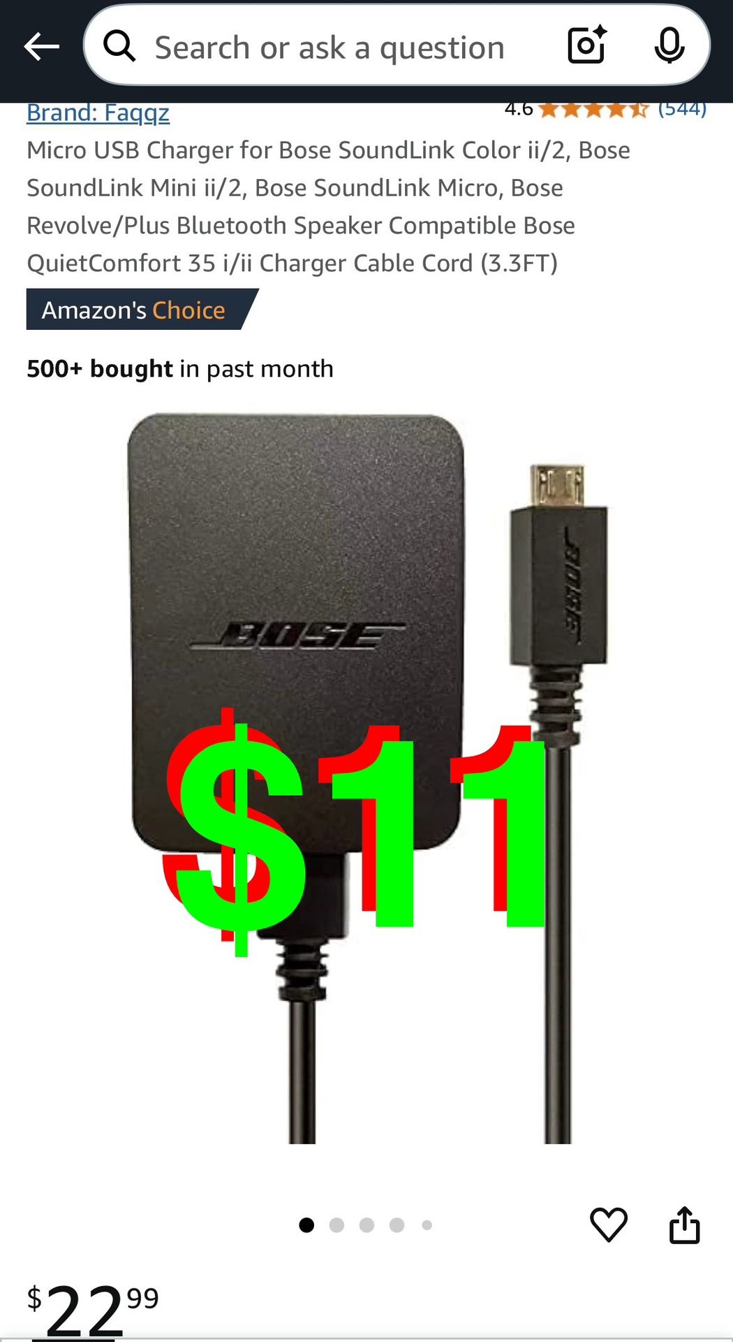 Faqqz - Micro USB Charger for Bose SoundLink Color ii/2, Bose SoundLink Mini ii/2, Bose SoundLink Micro, Bose Revolve/Plus Bluetooth Speaker Compatibl