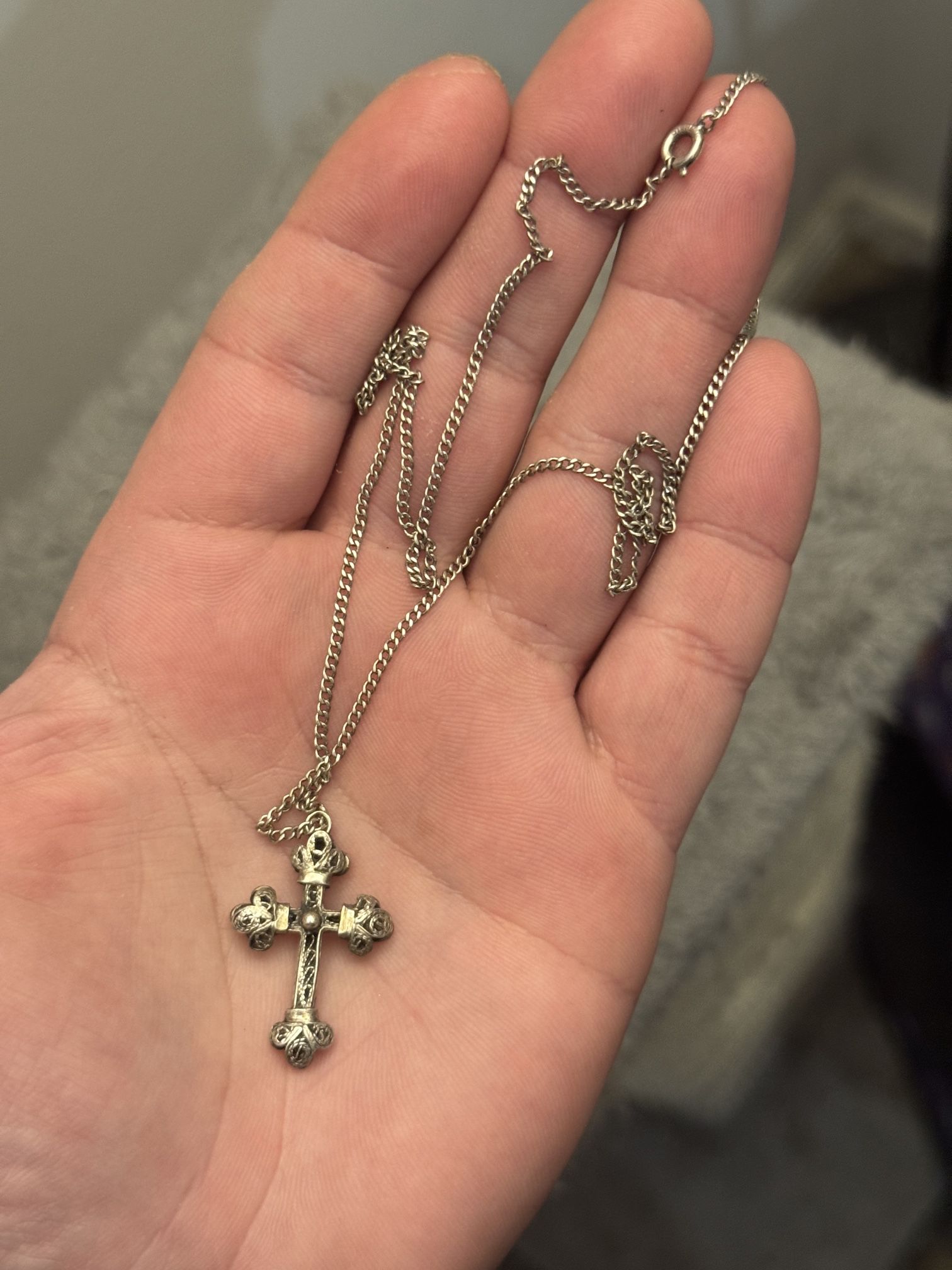 Vintage Sterling Silver Cross Necklace