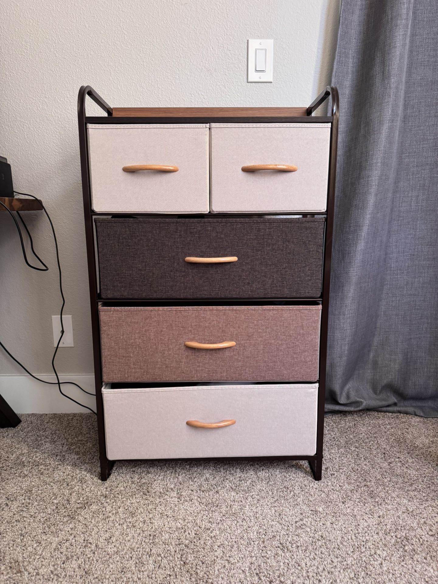 Costway 5-Drawer Dresser Storage 4-Tier Organizer Tower Steel Frame Wooden Top Gray/Cream