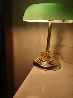 Vintage,real and a  Heavy Brass stand Emerald Style Duck Bill Banker’s Lamp