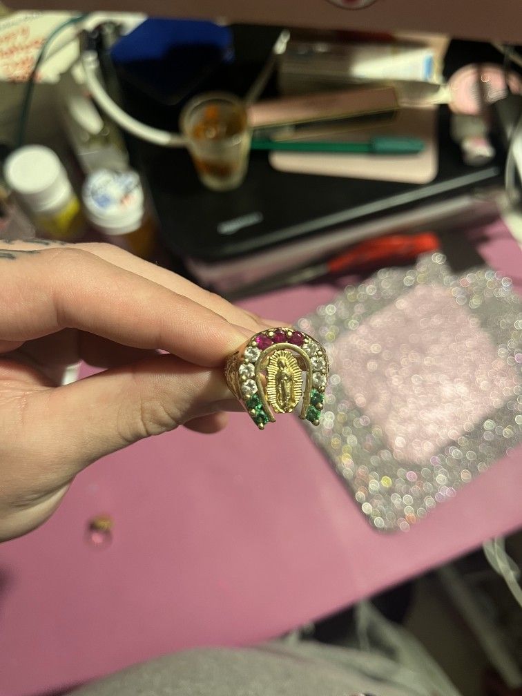 14k Solid Yellow Gold Multi Guadalupe Horseshoe Ring