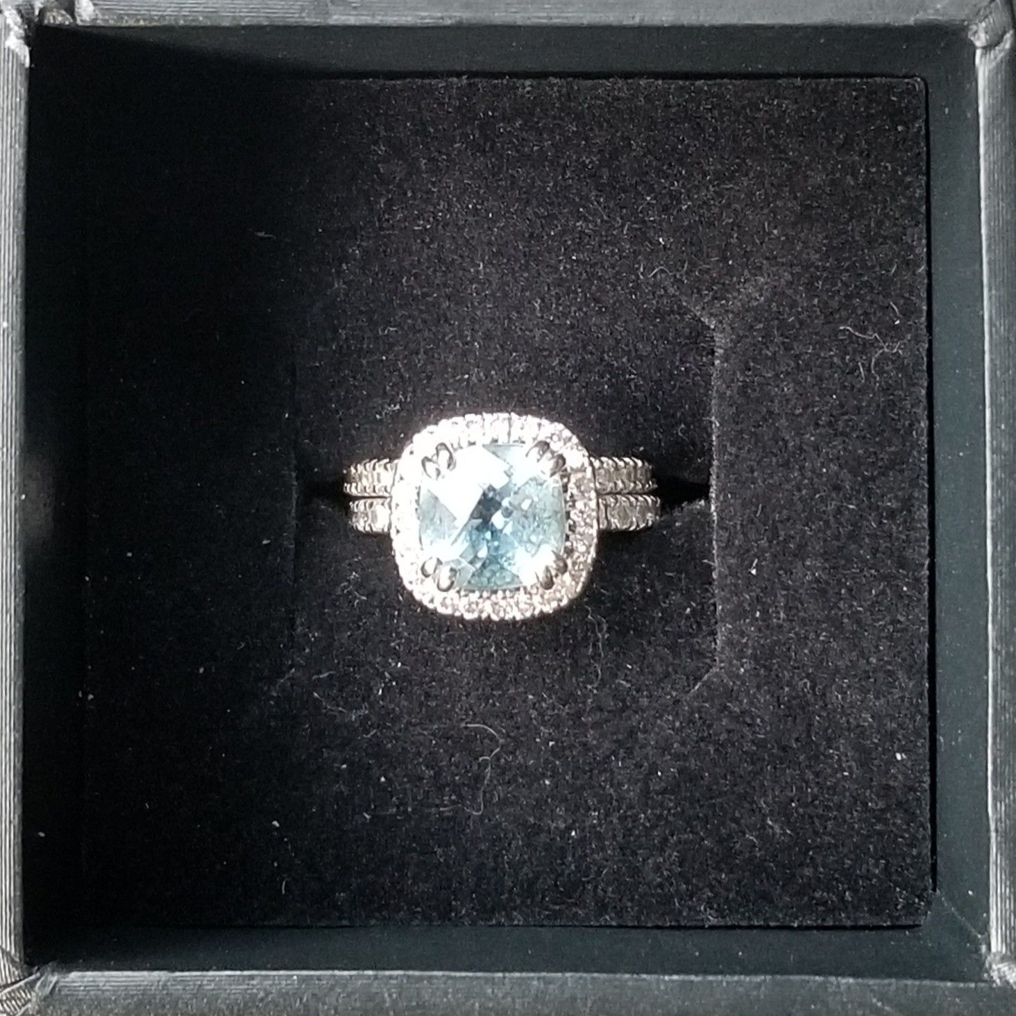 3 ct. Aquamarine and Diamond Engagement Ring and Wedding Band Set