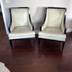Beautiful Black And Cream, Leather And Wood Chairs