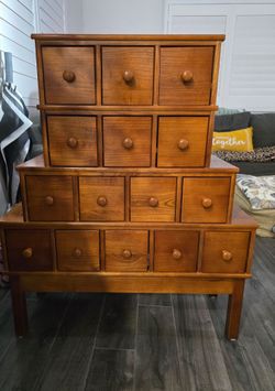 Antique wood cabinet with drawers perfect for DVD's or storage
