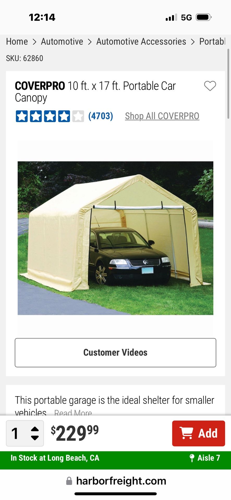 10x17 Portable Garage From Harbor Freight