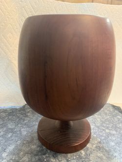 Large Carved Teakwood Goblet. 8” High 5” Across