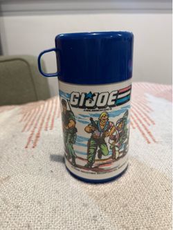 G.I. Joe Collectible Plastic Thermos w/ Blue Cup Cap Lid & Stopper