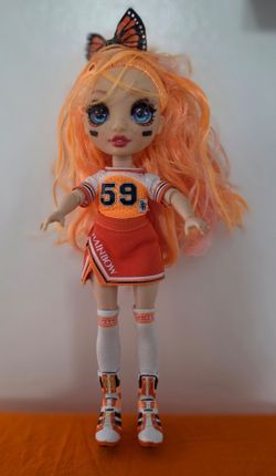 Rainbow High Cheer Poppy Rowan Orange Fashion Cheerleader Doll ,Vibrant orange Rainbow High fashion doll is Poppy Rowan from cheer series. Doll has lo