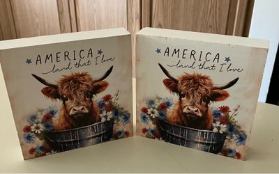Patriotic, Highland cow wood signs