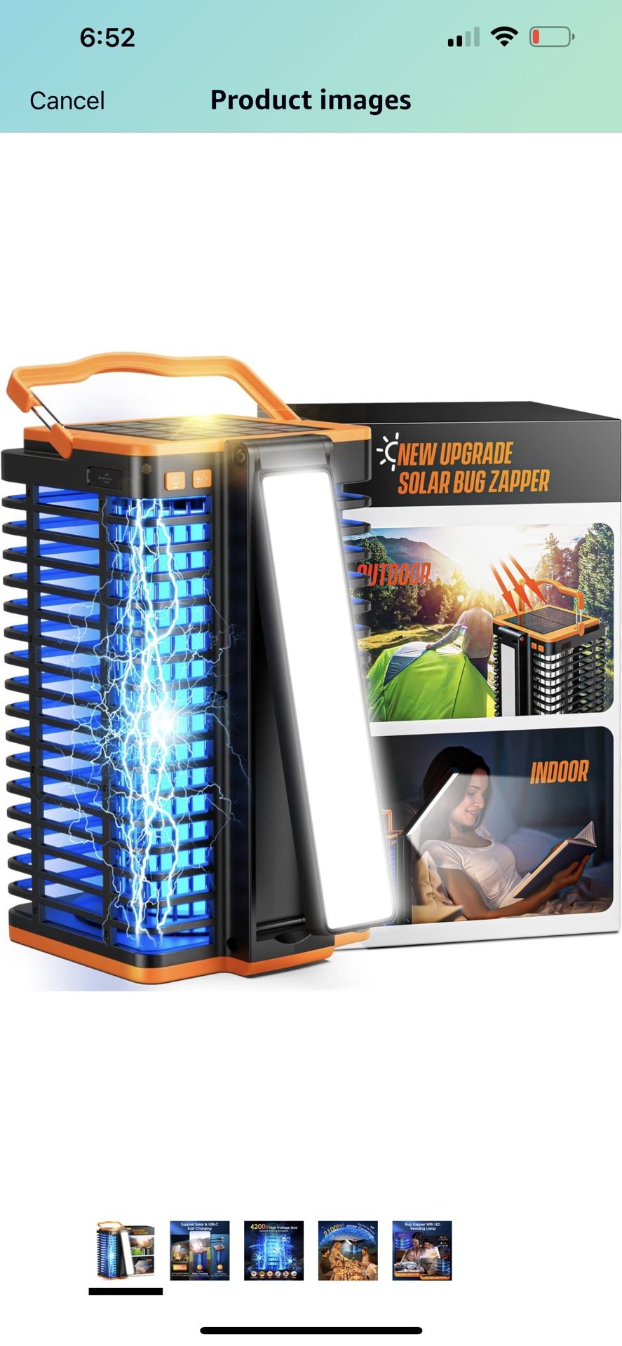 Solar Bug Zapper Outdoor,2 in 1 Mosquito Zapper Cordless & Rechargeable, Kiies 4200V Portable Fly Zapper Insect Trap with Reading Lamp for Camping Pat