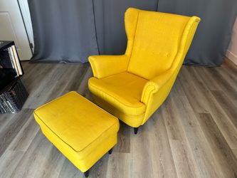 IKEA STRANDMON Wing Chair & Ottoman | Mustard Yellow Accent Chair