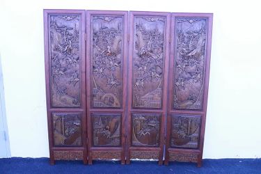 Vintage Chinese Rosewood Carved Wood Room Divider Screen