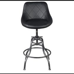 Industrial PU Round Bar Stool with Back Rest Metal Counter Height Adjustable Swivel Pub Chair Home Kitchen Bar stools with Footrest 22.45-27.2 Inch Si