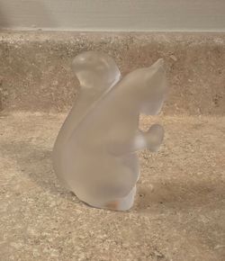 Vintage Reijmyre Sweden Frosted Art Glass Squirrel Figurine Tyko Axelsson Satin Crystal with Original Label