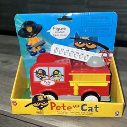 Pete the Cat Action Figure Set Firefighter with Fire Truck Firehouse Ladder Hose