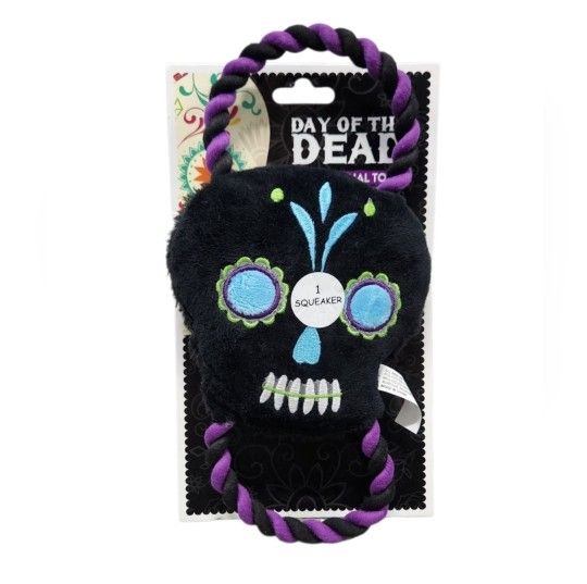 Day of the Dead Dog Toy with Rope Squeak Toy