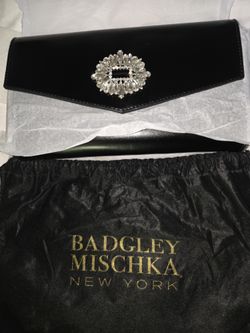 Badgley Mischka Lorrie Smooth Leather Oversized Clutch.