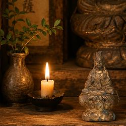 Fine Art Vintage Original Solid Metal Gold Plated Antique Guanyin Bodhisattva of Compassion Lotus Throne Buddha Buddhism Quan Yin Avalokiteshvara