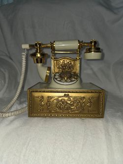 1Vintage DECO-TEL Ornate French Provincial Rotary Style Telephone Cream Gold