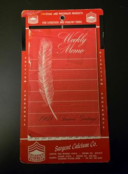 1969 Sargent Calcium Co. Weekly Memo Calendar-64th St & Bell