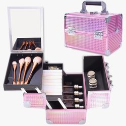Lightweight Cosmetic Box Makeup Lockable Case Organizer 2 Trays-Storage with Mirror - And Clear Cosmetic Bag With Makeup Samples.