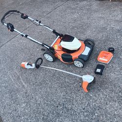 Stihl 36volt Lawn Mower 510.0V US & FSA65 line trimmer.AP180 Nat AL300 Charg Vgood Condition. Many other tools for sale. Four pick up fremont sea. No 